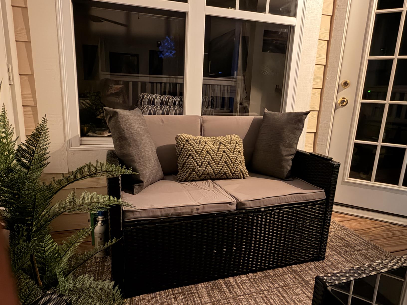 KROFEM 6 Piece Patio Furniture Set, Dining and Conversation Set | UV Treated Wicker, Machine Washable Cushions, 6 Seats, 2 Ottomans, Dining Table, Rustproof Frame, Grey customer photo 1