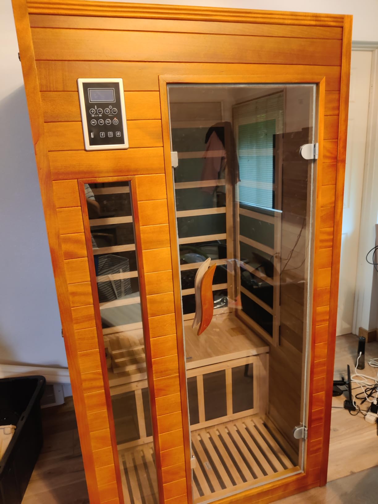 X-Vcak 1-2 Person Infrared Sauna, Dry Heat Sauna with Red Light Therapy, Bluetooth, Radio, 7-Color Therapy Light for Home, Indoor, Gym, Wellness Center, 40″ x 36″ x 73″, Brown customer photo 2