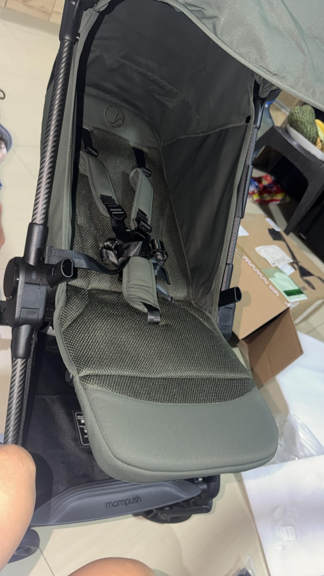Mompush Nexis Carbon Fiber Lightweight Travel Stroller, Carry-On, Forest | Lightweight travel stroller for airplane, compact auto-fold, one-hand recline, XL basket, cup holder, rain cover included customer photo 1