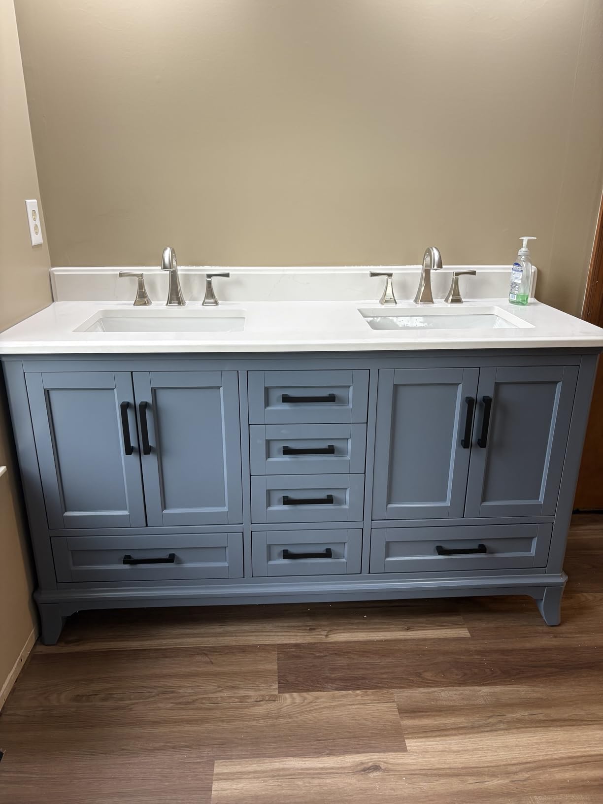 60 Inch Bathroom Vanity Double Sink, Steel Blue, Fully Assembled Solid Wood, Quartz Top customer photo 1