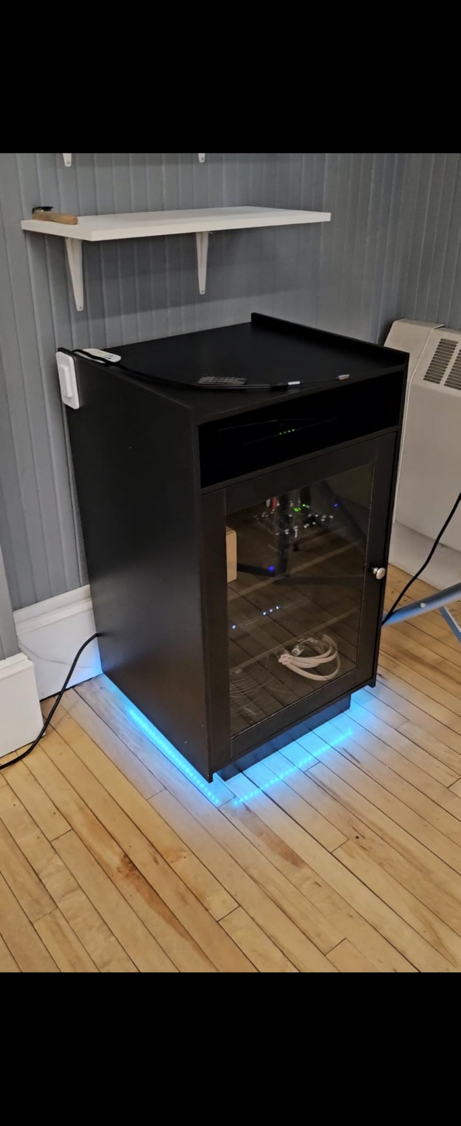 ELECWISH Media Cabinet with Glass Door, 5 Tier Stereo Cabinet, Black | 2 Adjustable Shelves, RGB LED Light, Cable Management, Media Storage Stand, AV Rack, Freestanding Record Player Cabinet customer photo 1