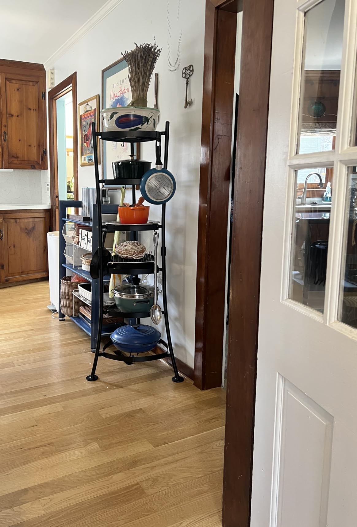 KES 264 Lbs Capacity Freestanding Pot Rack, 6-Tier Cast Iron Cookware Stand with 6 Hooks, Pots and Pans Storage Tower for Kitchen Corner, Stable Base, Anti-tip Strap & Floor Protectors, Black customer photo 2