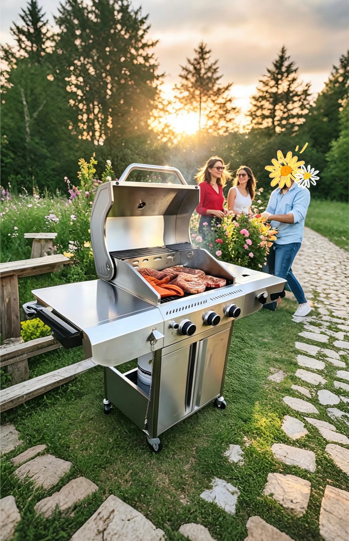 34,000 BTU 3-Burner Propane Gas Grill with Side Burner | All Stainless Steel BBQ Grill, Cast Iron Grates & Portable Cart with Wheels, Outdoor Barbecue for Backyard, Patio, Camping customer photo 2