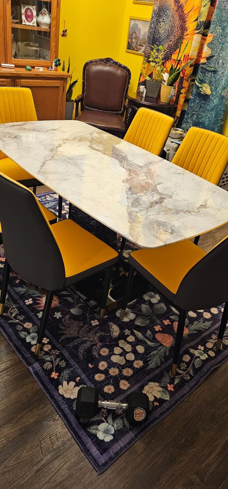 Modern Dining Table Set for 6, Marble Kitchen Table Chair Set for 6, Rectangular Kitchen Table with 6 Pu Leather Upholstered Chair for Dining Room customer photo 1