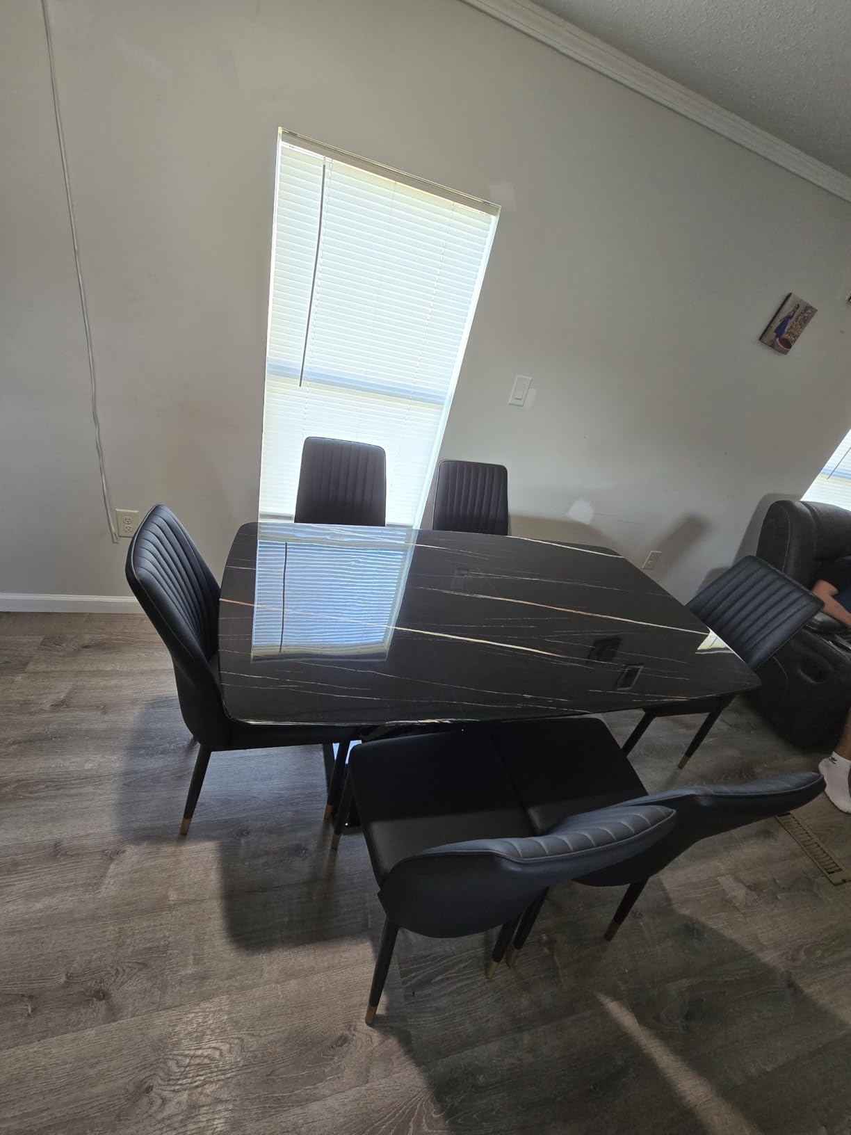 Modern Dining Table Set for 6, Marble Kitchen Table Chair Set for 6, Rectangular Kitchen Table with 6 Pu Leather Upholstered Chair for Dining Room customer photo 2