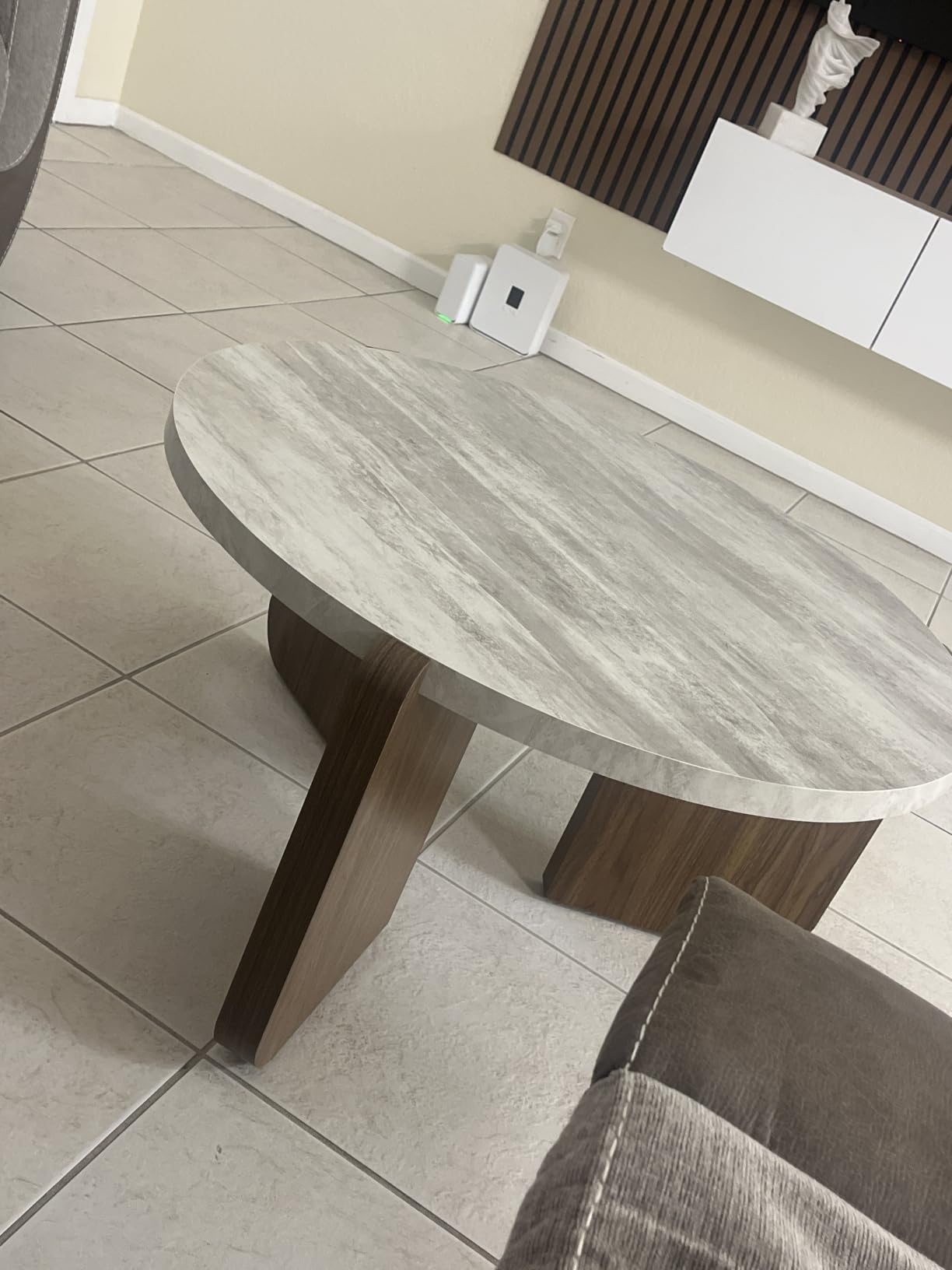 COSIEST Modern Round Coffee Table & Side Table Set, Faux Marble Wood Top, Walnut & Cream White Legs, Minimalist Living Room Center & Accent Table(2 PCS) customer photo 1