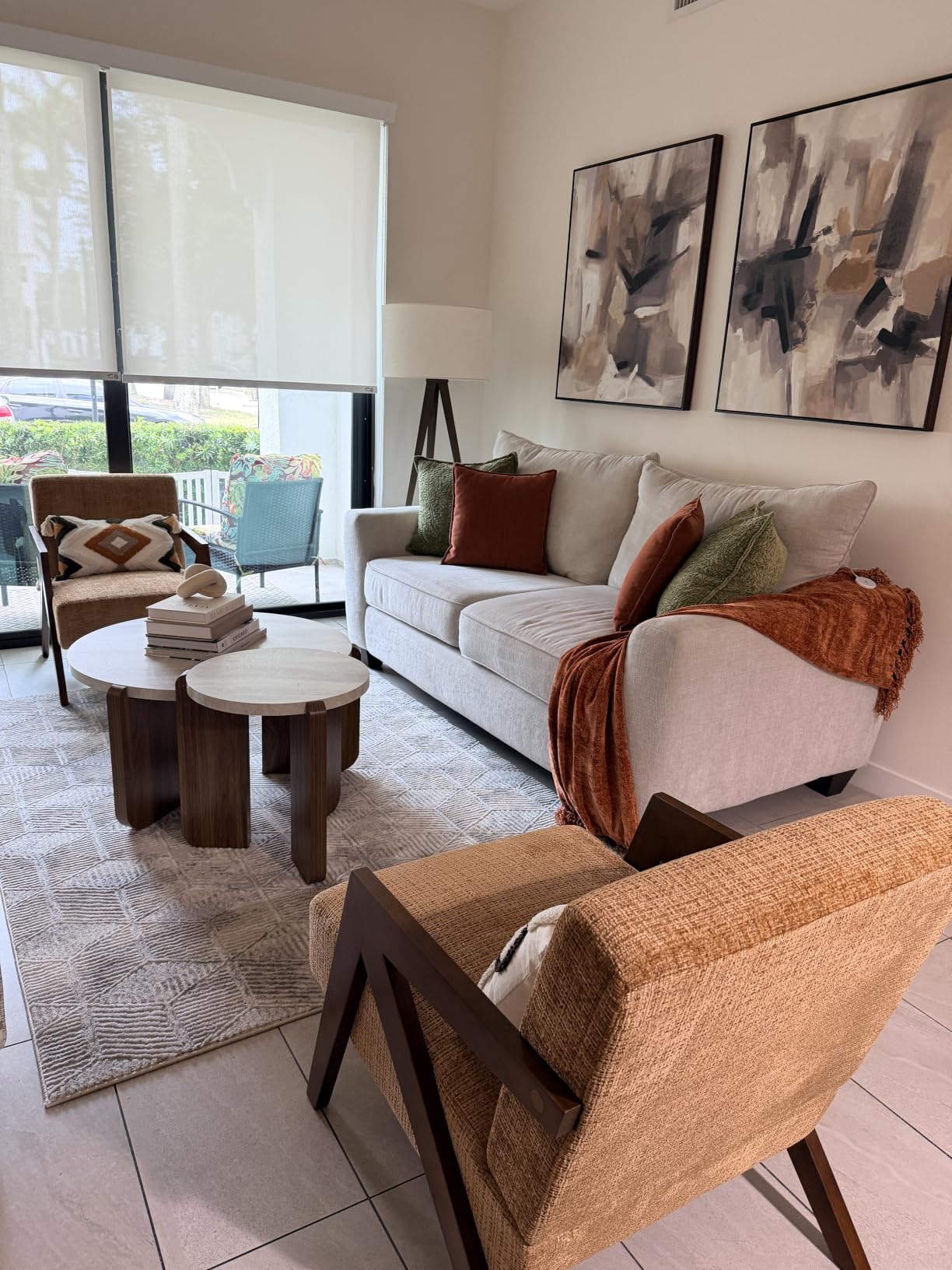COSIEST Modern Round Coffee Table & Side Table Set, Faux Marble Wood Top, Walnut & Cream White Legs, Minimalist Living Room Center & Accent Table(2 PCS) customer photo 2