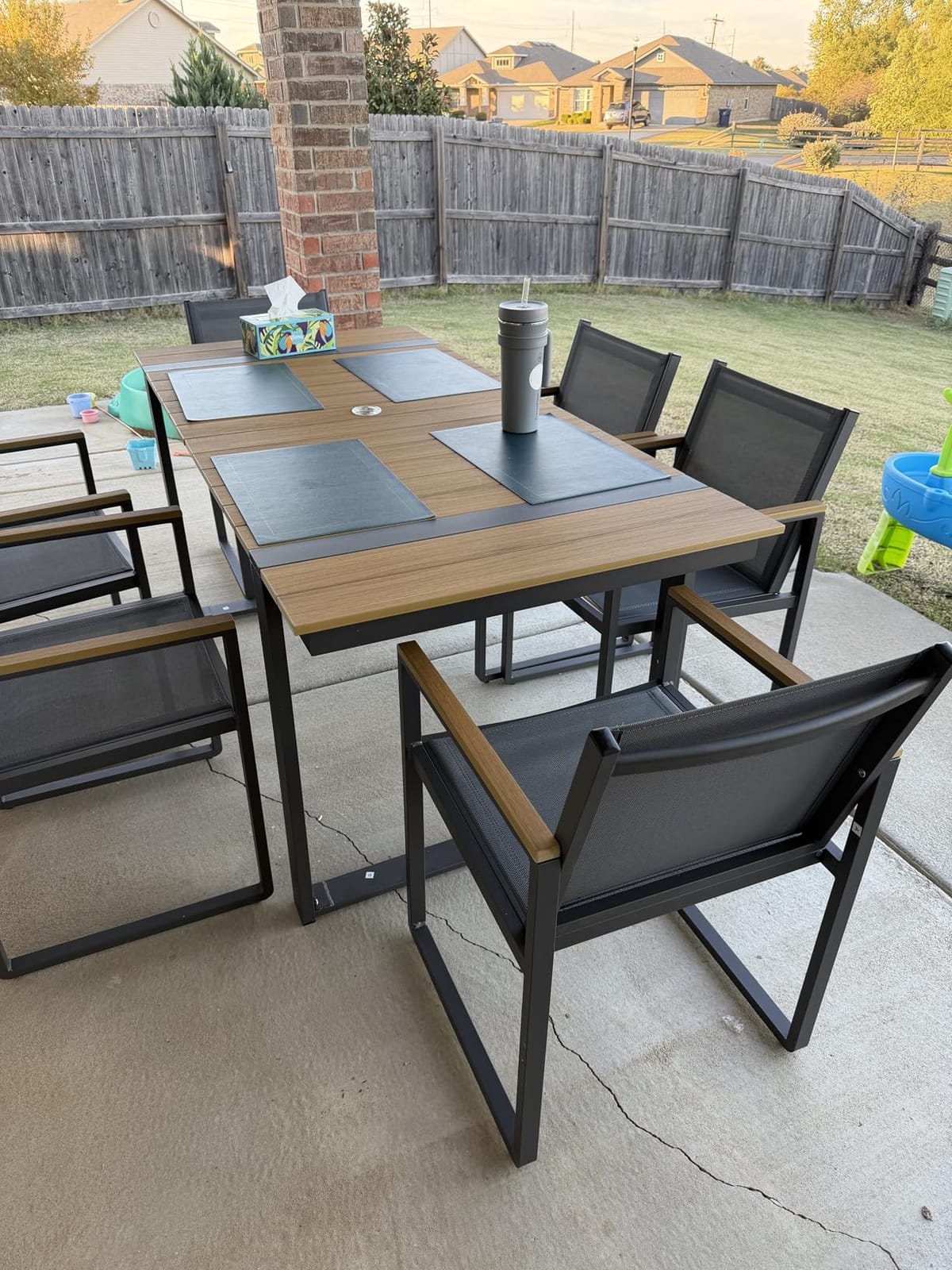 Outdoor Dining Set, 7 Piece Aluminum Patio Furniture Set | Weather Resistant Outdoor Table and Chairs, HDPS Tabletop with Umbrella Hole, Textilene Mesh Chairs customer photo 1