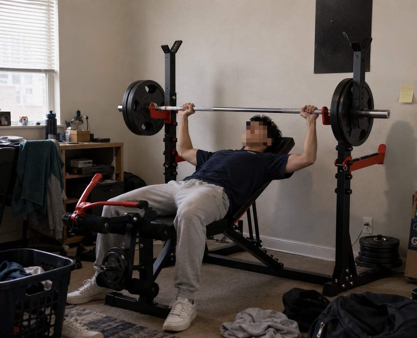 YOLEO Weight Bench with Rack - Bench Press Set, Leg Extension, Preacher Curl & Flat/Incline/Decline Full Body Workout Bench, Adjustable Olympic Weight Benches for Home Gym(47.44IN WIDE GRIP) customer photo 1