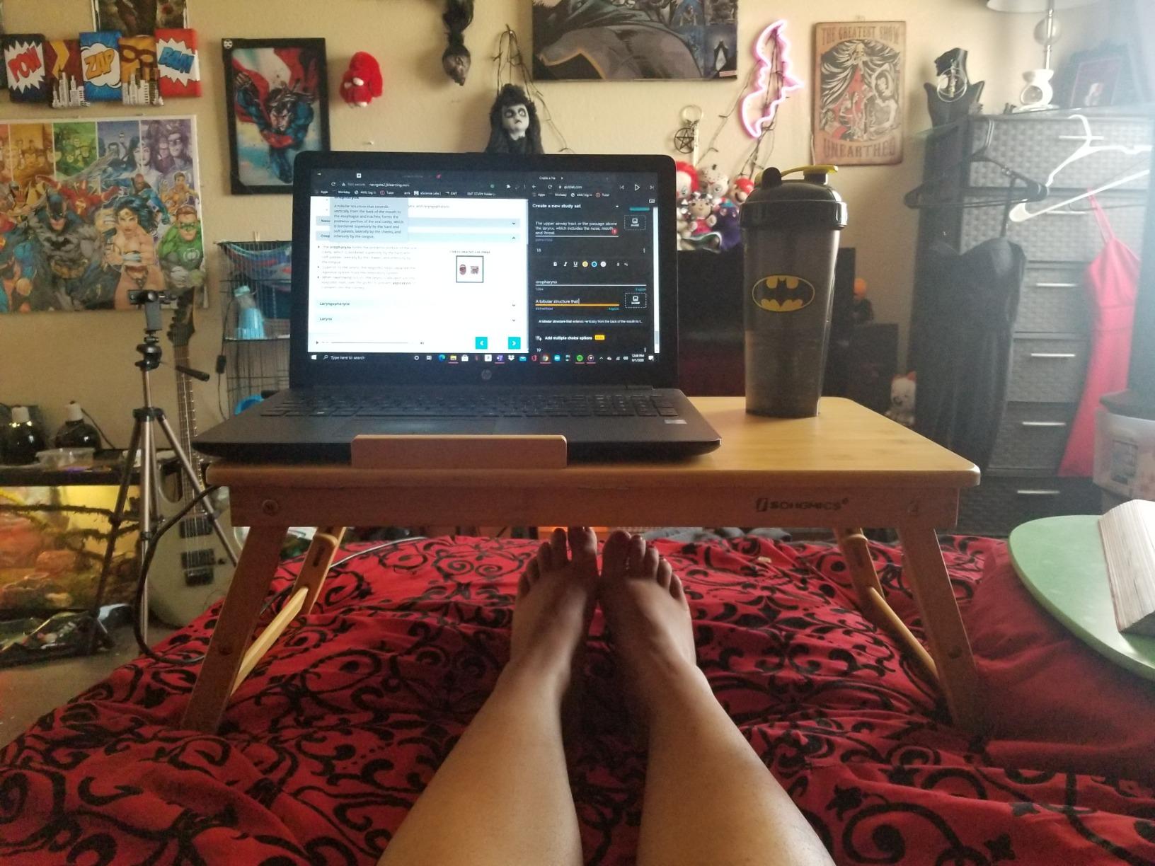 SONGMICS Bed Laptop Desk, Foldable, Adjustable Height, 15.7 x 22 Inches | Portable Bed Sofa Table, Large Desktop, 120° Stepless Tilt, Cup Holder, Tray, Ink Black customer photo 1
