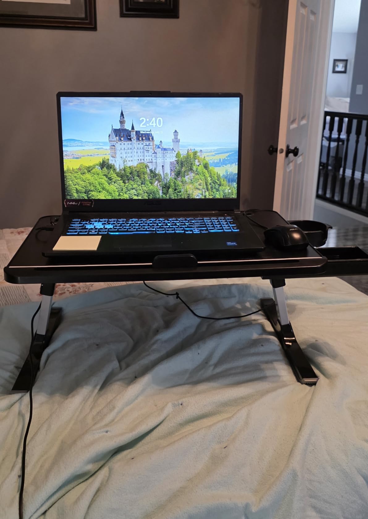 SONGMICS Bed Laptop Desk, Foldable, Adjustable Height, 15.7 x 22 Inches | Portable Bed Sofa Table, Large Desktop, 120° Stepless Tilt, Cup Holder, Tray, Ink Black customer photo 2