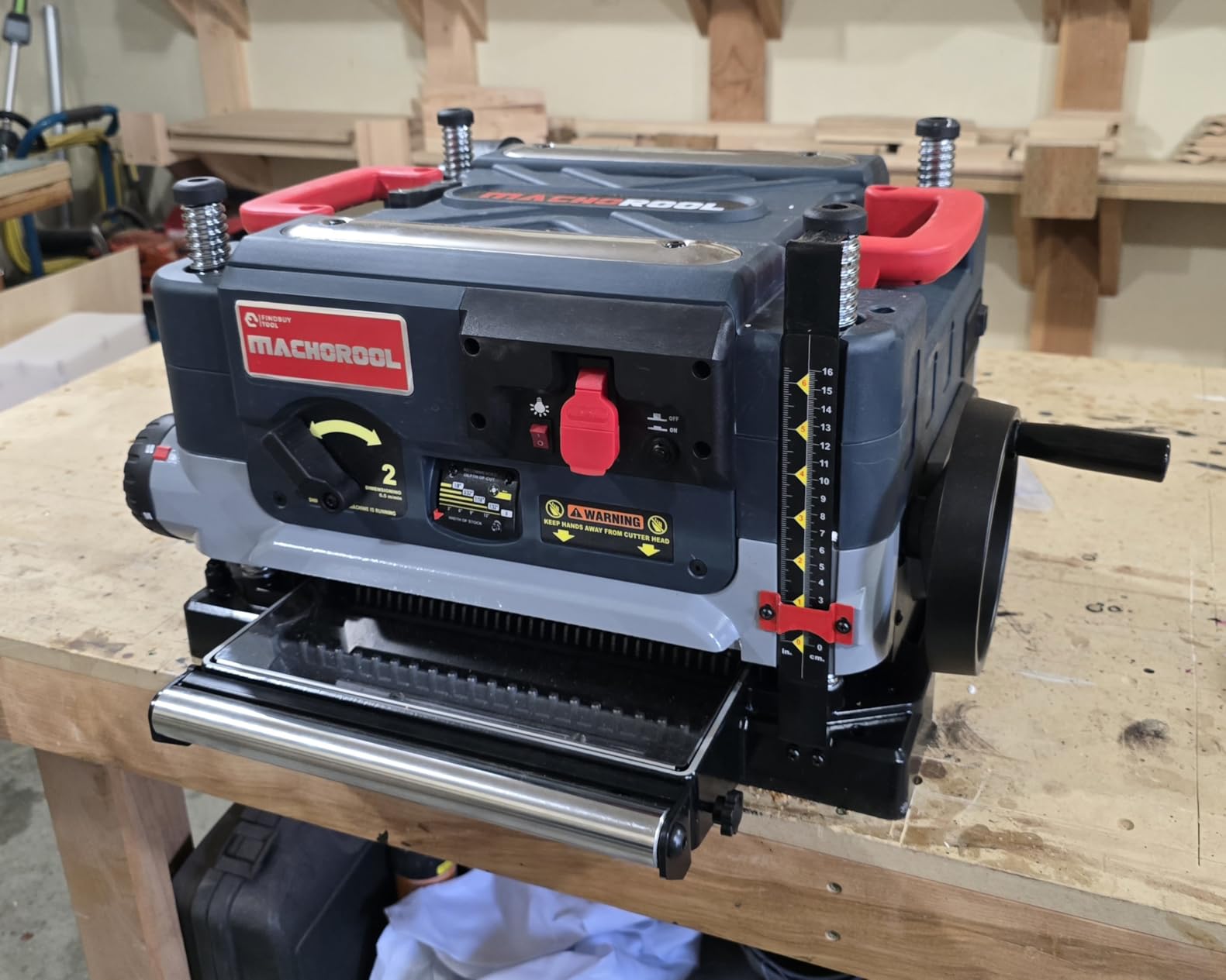 FINDBUYTOOL 13-Inch Thickness Planer with Helical Cutterhead - 2.5HP Motor, 2-Speed (21/12 FPM), 40 Carbide Inserts, Precision Depth Adjustment, Dust Port, LED Light customer photo 2