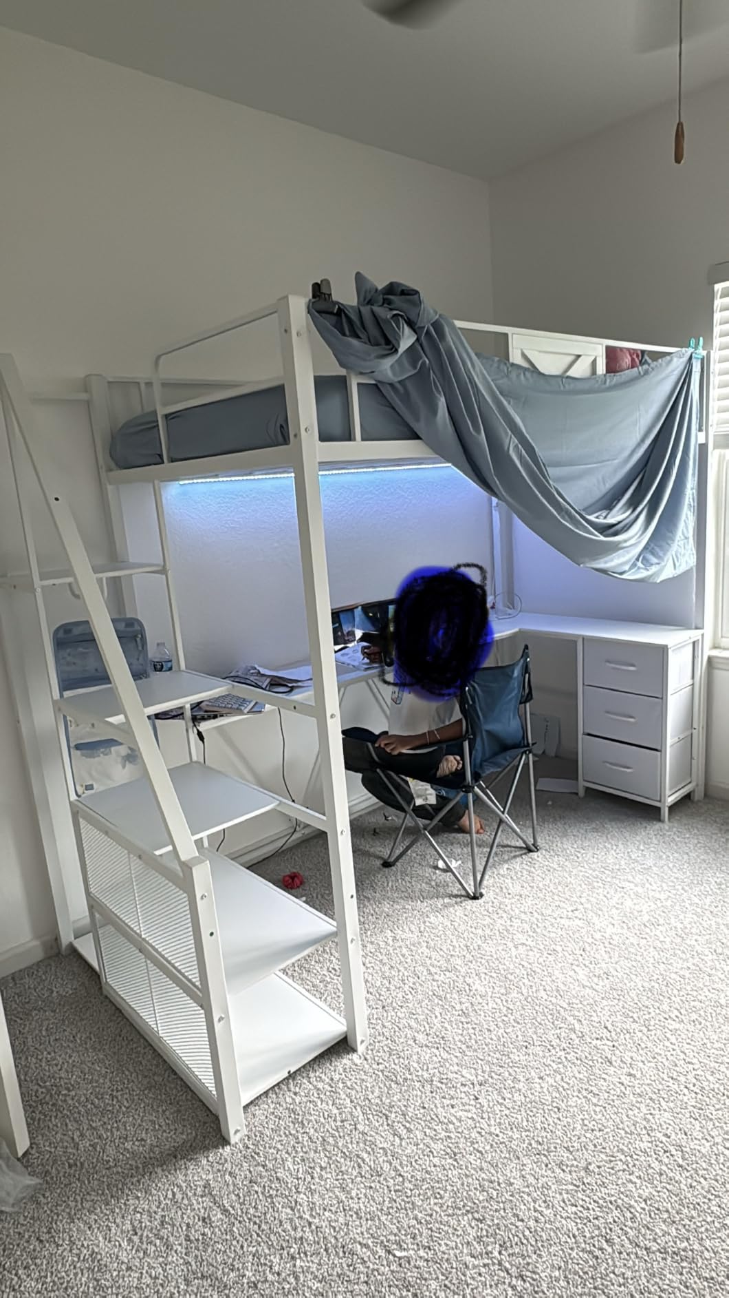Itaar Full Size Loft Bed with Desk and Storage Stairs, Metal Loft Bed with 6 Storage Drawers, Hall Tree, LED Lights and Power Outlet, for Kids, Teens, Adults, (Rustic Brown, Full) customer photo 1