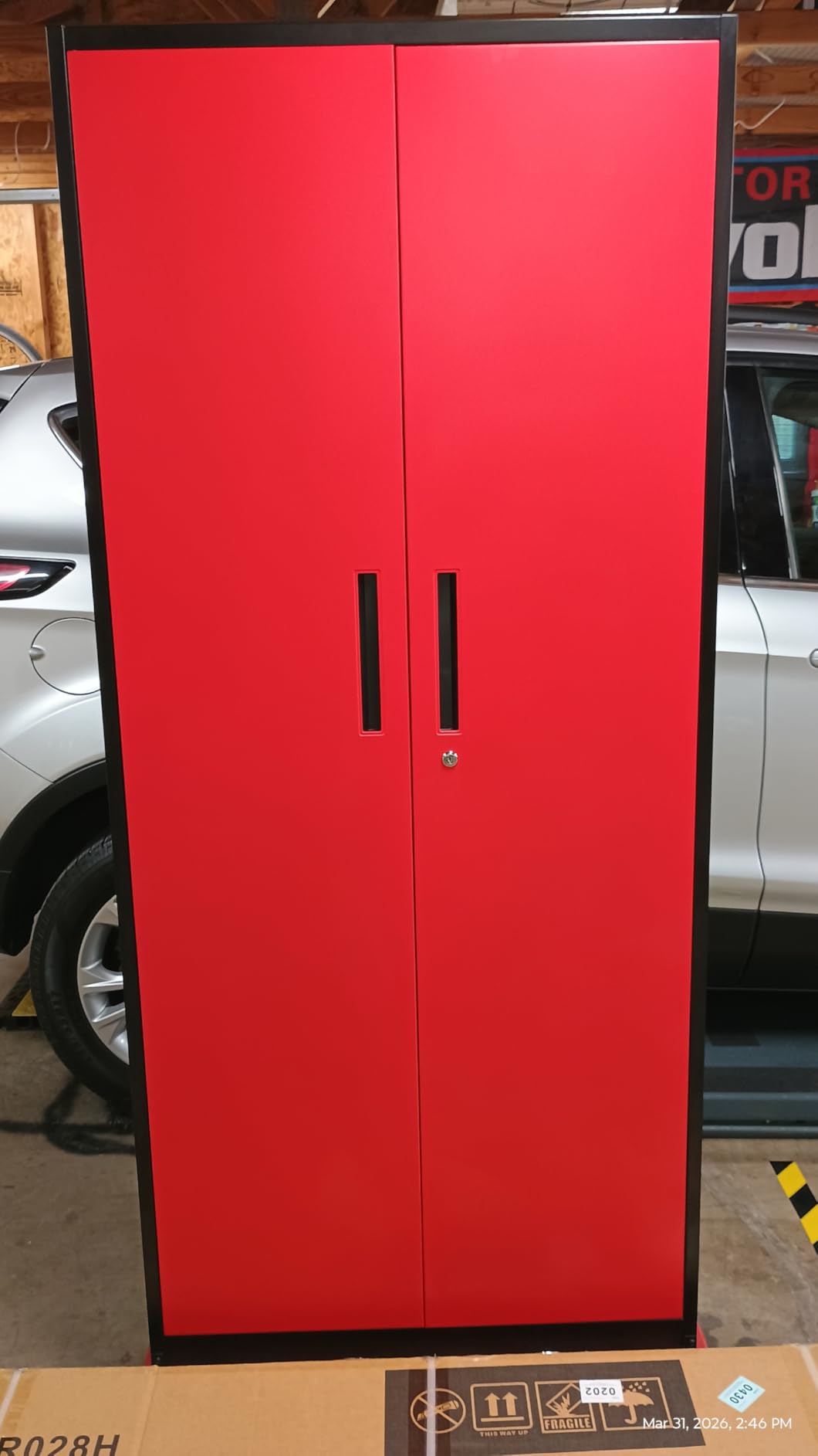 INTERGRAET Metal Storage Cabinet with Adjustable Shelves, Garage Storage Cabinets with Doors and Shelves, File Cabinets for Home Office, Kitchen Pantry Cabinet, 72''H, Black Red customer photo 1