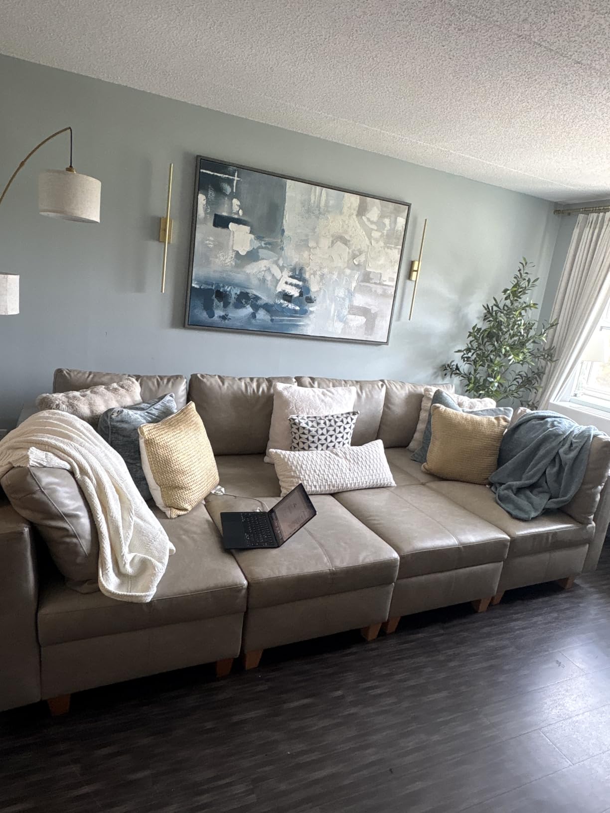 EASE MOOSE Faux Leather Sectional, U Shaped Modular Sectional Sofa, Grey | Faux Leather Modular Sectional Sofa with Storage, Scratch Resistant, Convertible Sofa Bed, Freely Combinable customer photo 1