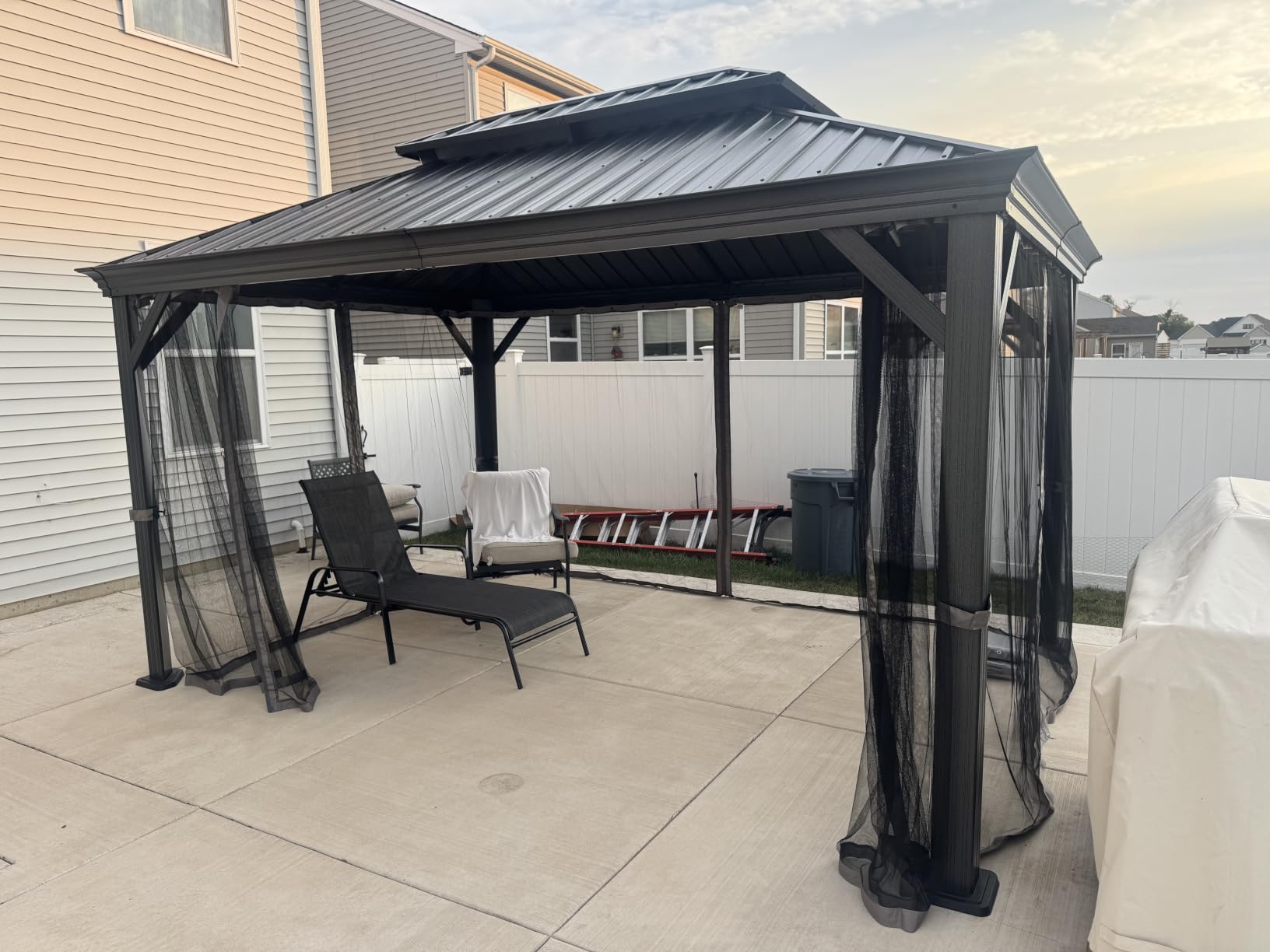 Kozyard Alexander 10' x 14' Hardtop Gazebo, Aluminum Frame | Galvanized Steel Double Roof, Outdoor Permanent Pavilion with Curtains and Netting for Patio, Backyard, Lawn, Brown customer photo 1