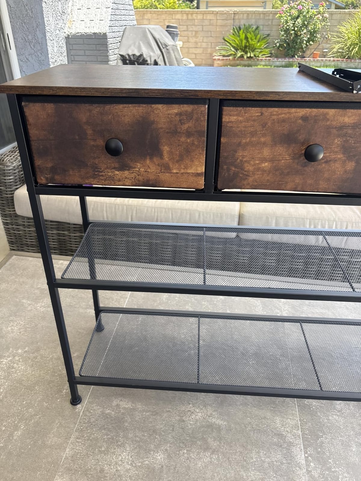 SONGMICS Console Table with 3 Fabric Drawers, Narrow Entryway Furniture, Narrow Console Table with Storage, 38.9 x 11.8 x 31 inch, Storage Shelves, Rustic Brown, BELLAH Collection customer photo 1