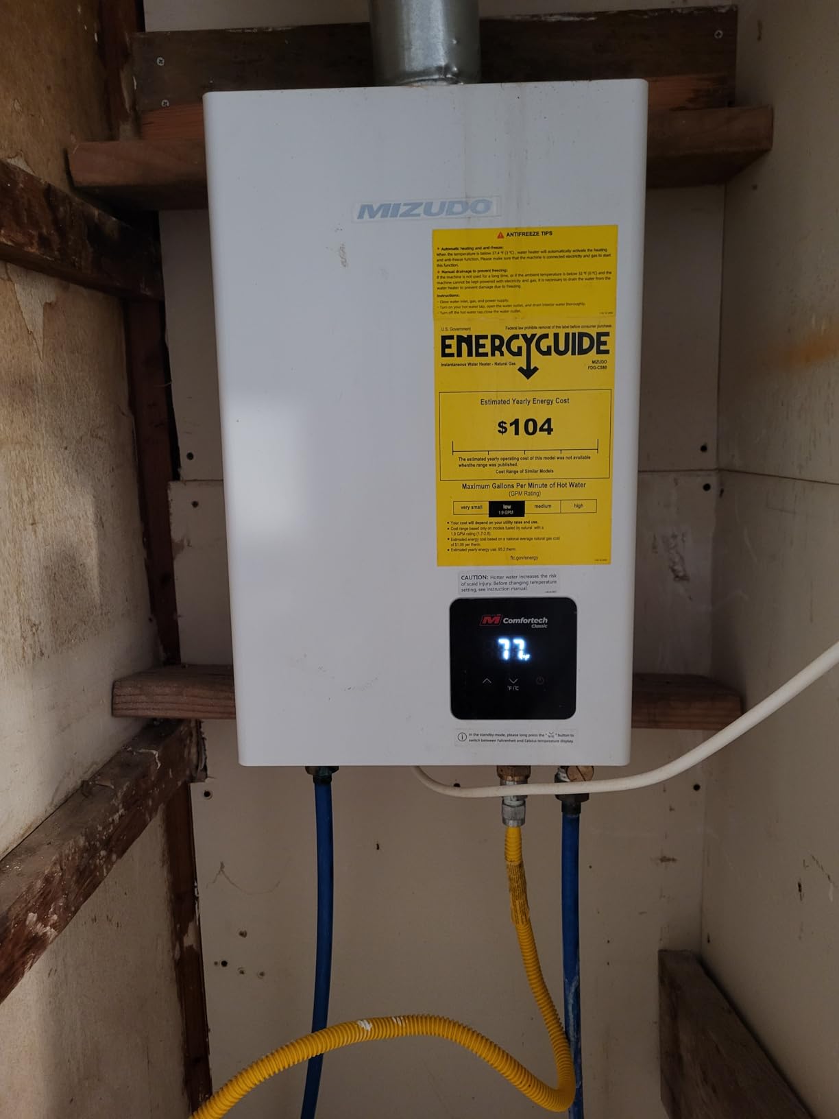 MIZUDO 199,000 BTU Natural Gas Tankless Water Heater, Max 10.3 GPM, Indoor, WiFi & APP Control customer photo 1