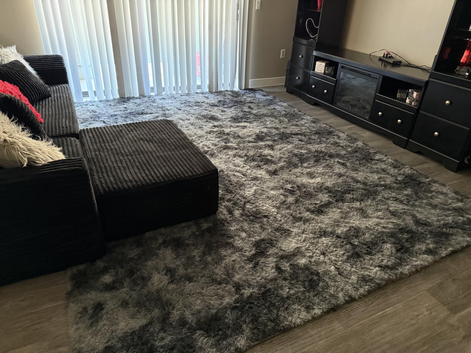PLHXFR 8x10 Area Rugs Living Room: Fluffy Bedroom Soft Shag Rug Black Grey | Upgrade Non-Slip High Pile Carpet Fuzzy Plush Indoor Floor Decor customer photo 1