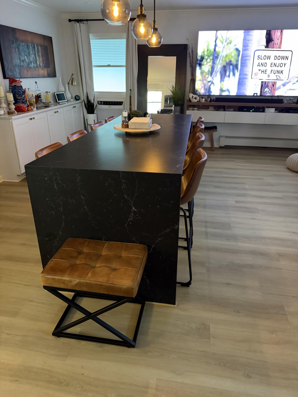 DUMOS Counter Height Bar Stools Set of 4, Faux Leather Metal Bar Chairs | Barstools with Back, Leg, Armless, Upholstered, Kitchen Island, Modern Design, 26 Inch, Brown customer photo 1