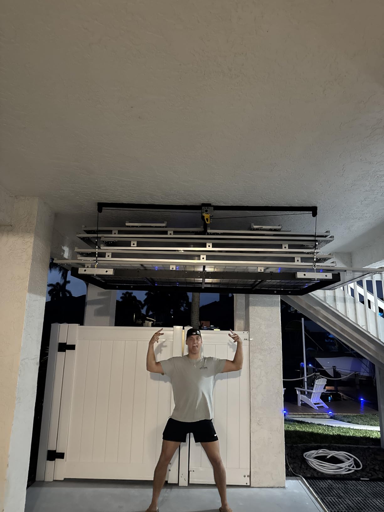 FERO Overhead Garage Storage Rack 4x8, 500 lb Heavy-Duty Capacity, Ceiling Mounted Storage Lift with Safety Lock, Drop Down Overhead Storage System, Garage Ceiling Hoist Organizer customer photo 1