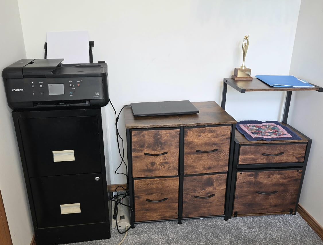 4 Drawer Lateral File Cabinet, Mobile Filing Cabinet Printer Stand | For Large Printer, Sturdy Metal Frame & Wood Top, Holds 50 Lbs, Fits Letter/A4 Size (No Legal), Fabric Drawer, Rustic Brown customer photo 1