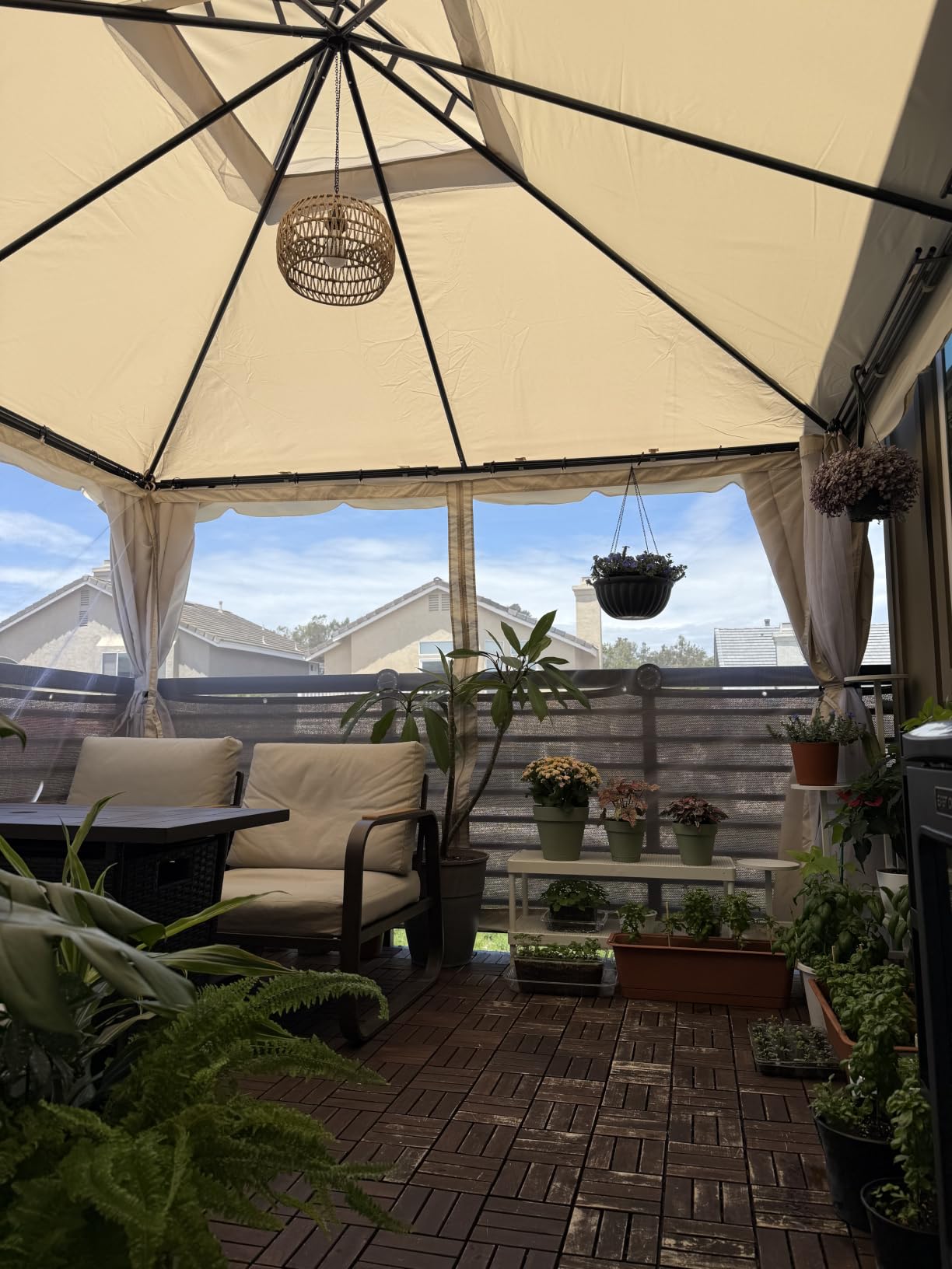 SUNCROWN 10' x 10' Outdoor Gazebo, Heavy Duty Iron Frame Patio Canopy with Vented Soft Top, Breathable Mosquito Netting & Privacy Curtains, Sun Protection for for Garden, Backyard, Poolside, Beige customer photo 2