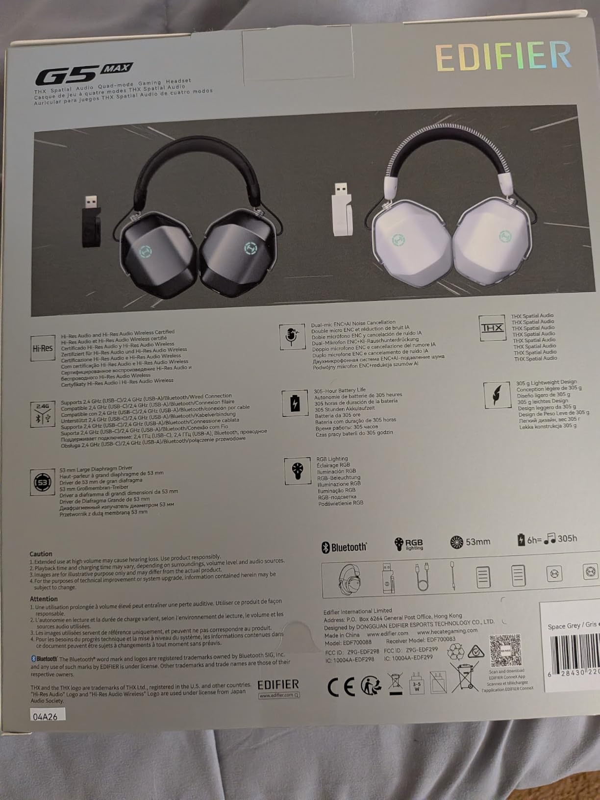 Edifier G5 MAX THX Spatial Audio Quad-Mode Gaming Headset, White - 53mm Driver, AI Noise-Canceling Detachable Mic, RGB Lighting, Hi-Res Audio Wireless, Compatible with PC, Console & Mobile customer photo 1