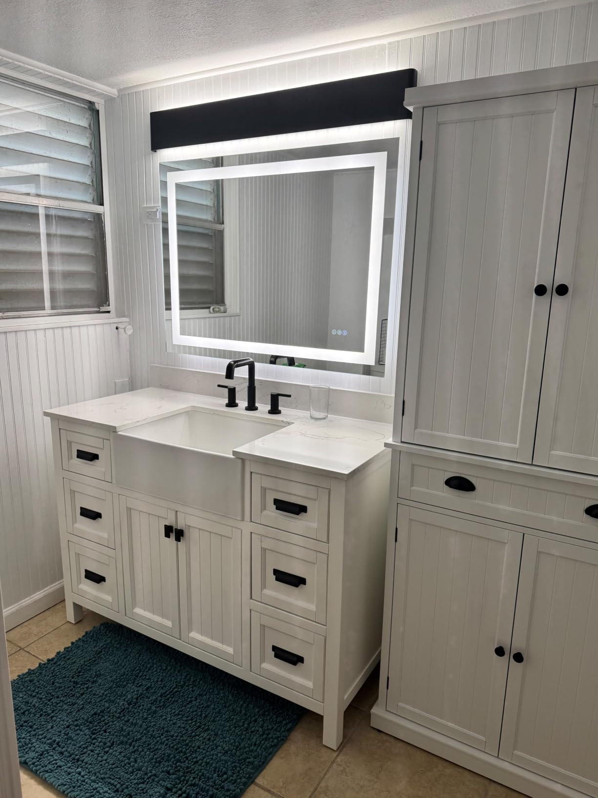 48 Inch Bathroom Vanity with Sink, Freestanding Single Sink Bathroom Vanities with Soft Close Doors & Drawers, Carrara Stone Top & Backsplash, No Assembly Required, Black customer photo 1