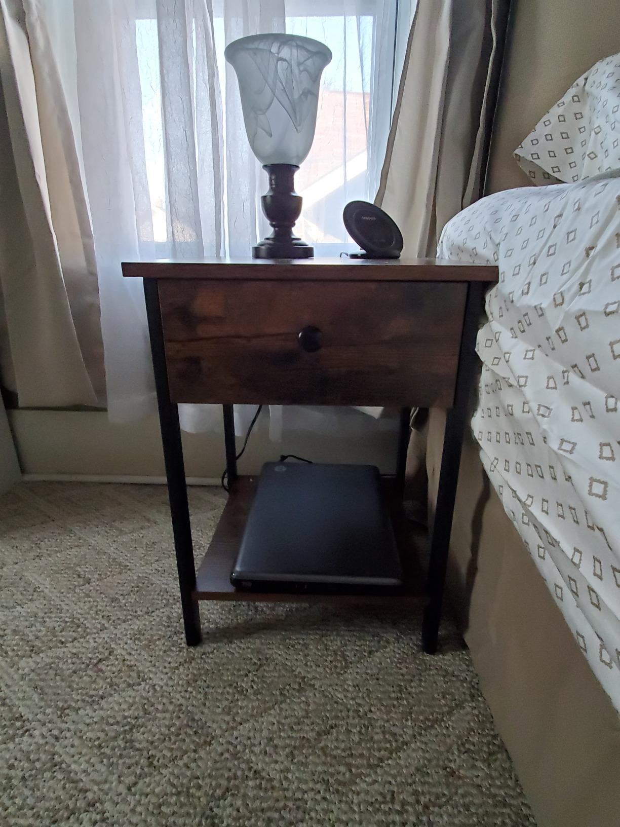 VASAGLE Side End Table, Accent Rectangular Nightstand for Small Spaces, Mid-Century Modern, Natural Brown customer photo 1