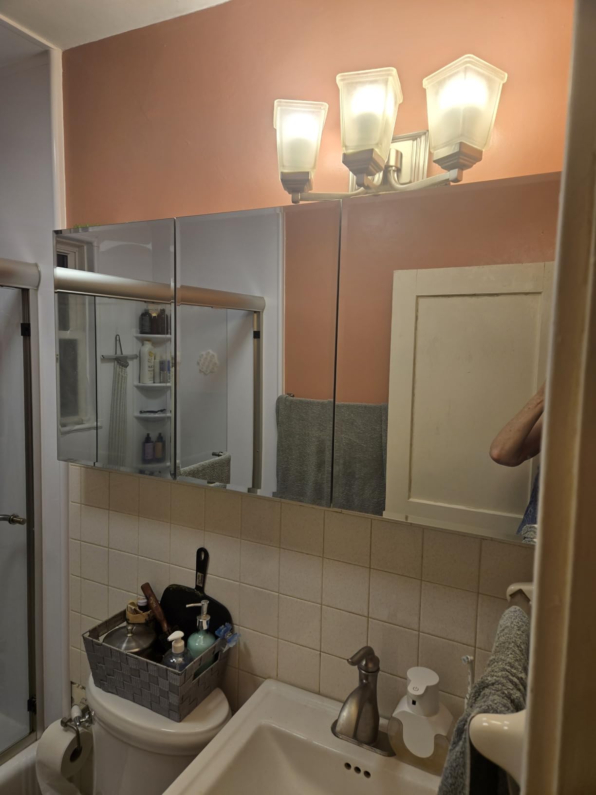 TETOTE 14 x 18 Medicine Cabinet with Tempered Beveled Mirror Silver Aluminum Cabinet DTC Hinges, 2 Stepless Adjustable Shelves, Recessed/Surface-Mounted customer photo 1