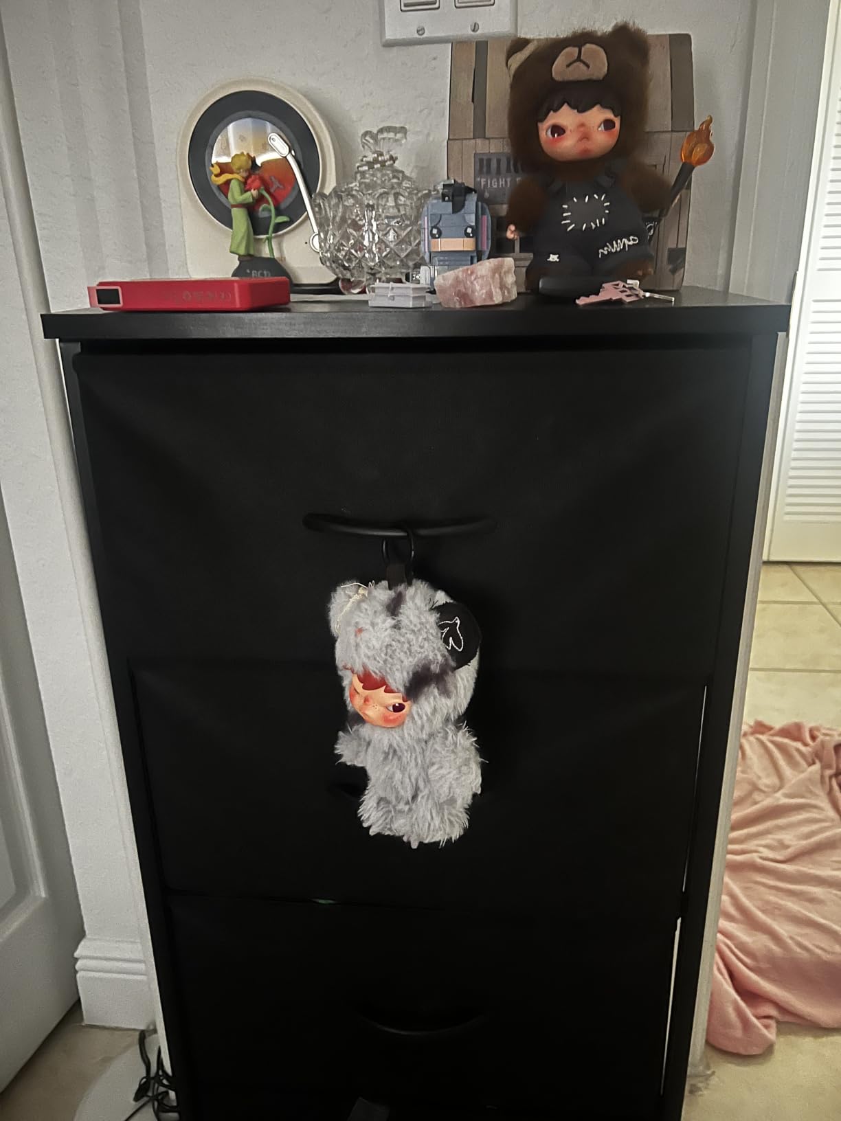 DUMOS Nightstand, Bedside Table with 4 Fabric Drawers | Night Stand with Removable Bins, Steel Frame Wood Top, Organizer Furniture for Bedroom Closet, Living Room, Chalky customer photo 2