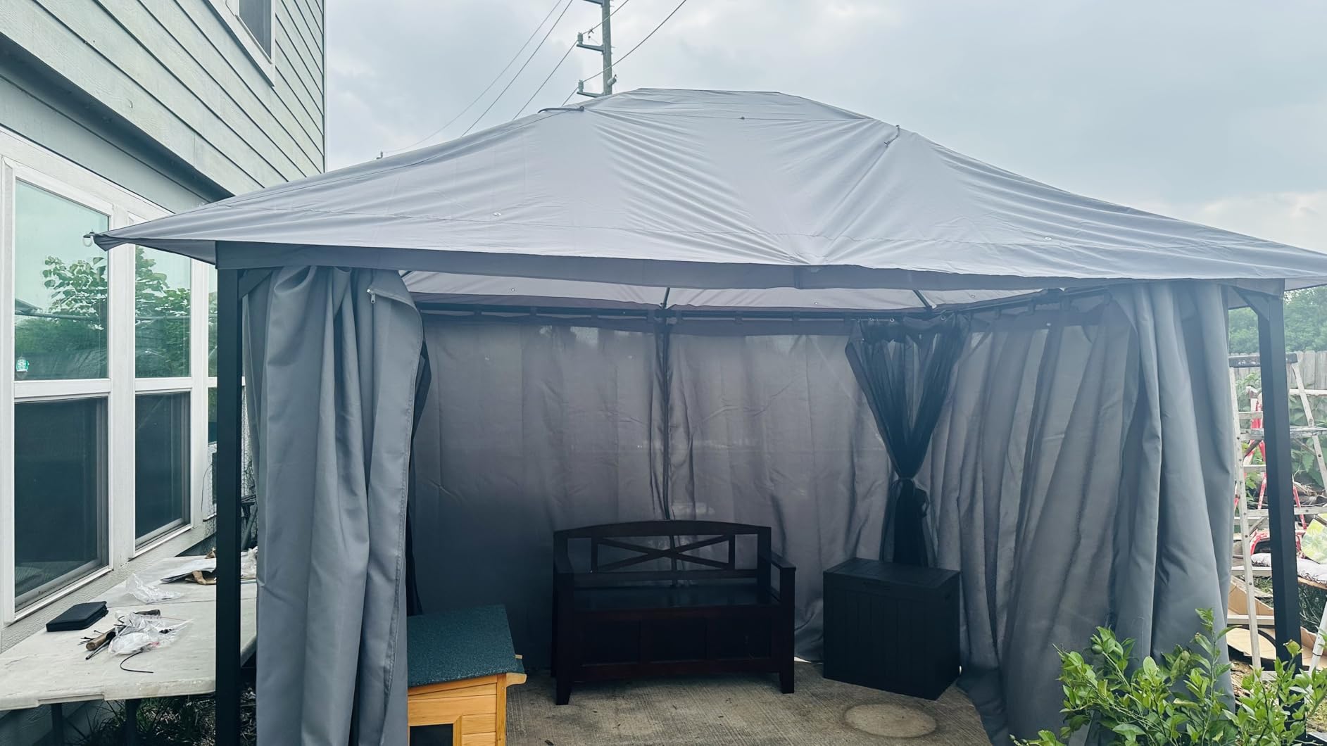 Aoxun 12x10 Gazebo Metal Frame Canopy with Light, Gray | Outdoor Party Tent with Double Roofs Heavy Duty | Mosquito Netting and Privacy Screen customer photo 1