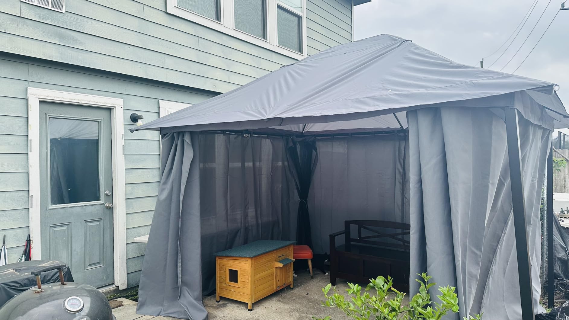 Aoxun 12x10 Gazebo Metal Frame Canopy with Light, Gray | Outdoor Party Tent with Double Roofs Heavy Duty | Mosquito Netting and Privacy Screen customer photo 2