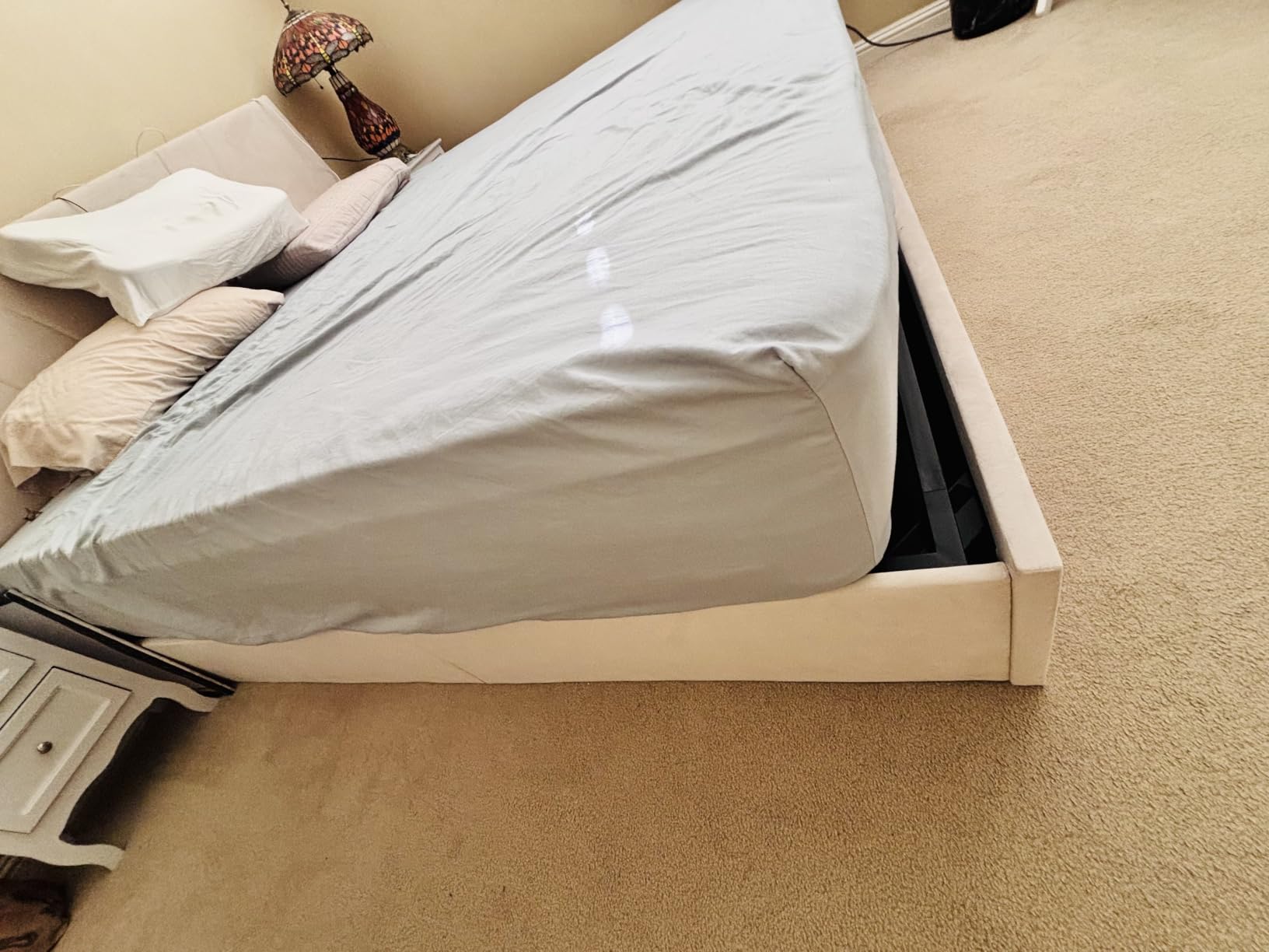 Novilla Full Lift Up Storage Bed Frame/Charging Station/LED Light, Beige | 3-Height Adjustable Upholstered Headboard, Hydraulic Support Bedframe, No Box Spring Needed customer photo 2