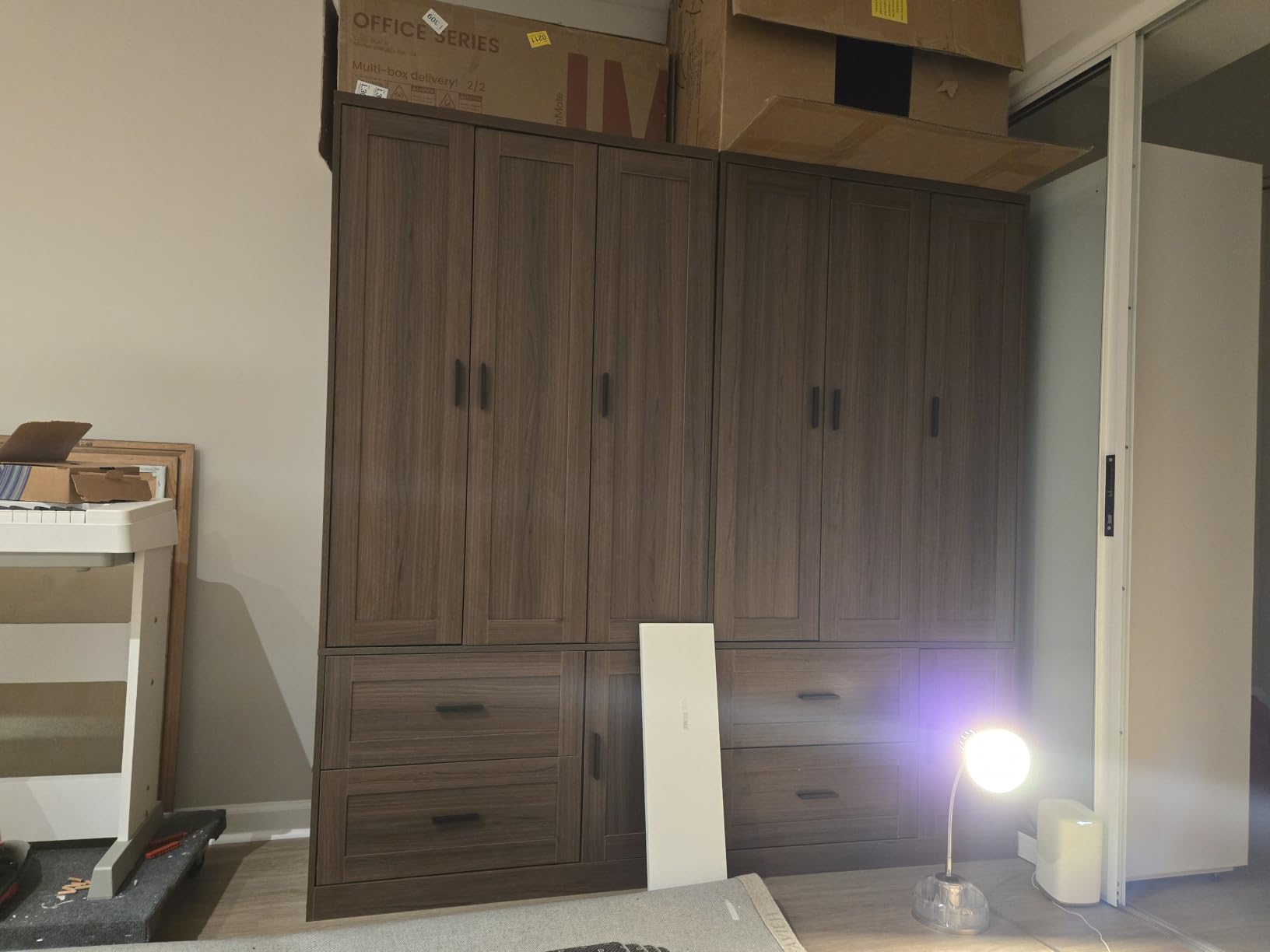ANCTOR 70.6 Inch Armoire Wardrobe Closet with Drawers (Light Oak) | Modern Farmhouse Style / Hanging Rod / Adjustable Shelves / 2 Drawers / Concealed Storage / Soft-Close Hinges customer photo 1