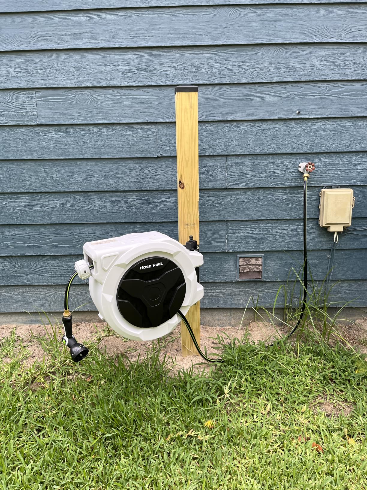 Retractable Garden Hose Reel, Wall Mounted 100 FT 5/8inch Water Hose Reel | Any-length Lock, 11s Upgraded Auto Rewind, 9 Spray Modes, 180° Swivel for Watering, Car Washing and Outdoor Use customer photo 2