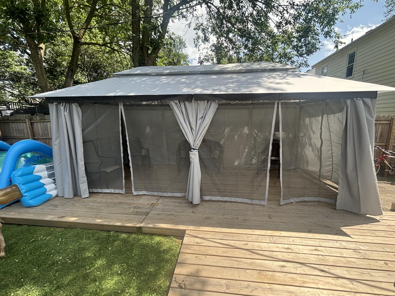 10'x13' Outdoor Gazebo, Reinforced Metal Frame Patio Canopy Tent with Waterproof Canopy Fabric, Double Roof, Nettings & Privacy Screens for Backyard, Garden, Lawn, Gray customer photo 2