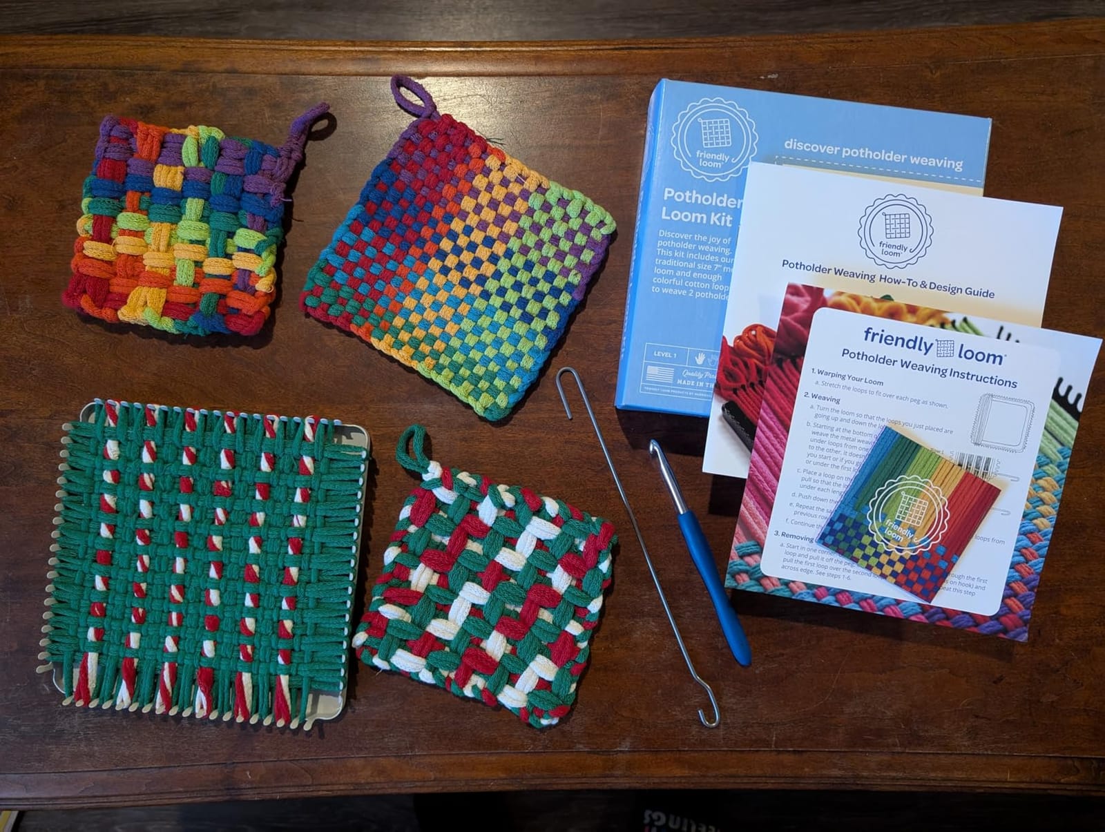 Friendly Loom 7” Traditional Potholder Weaving Kit | Sturdy Metal Loom and Quality Cotton Weaving Loops in Rainbow Colors | Complete Kit to Weave 2 Functional Potholders | Made in the USA customer photo 2