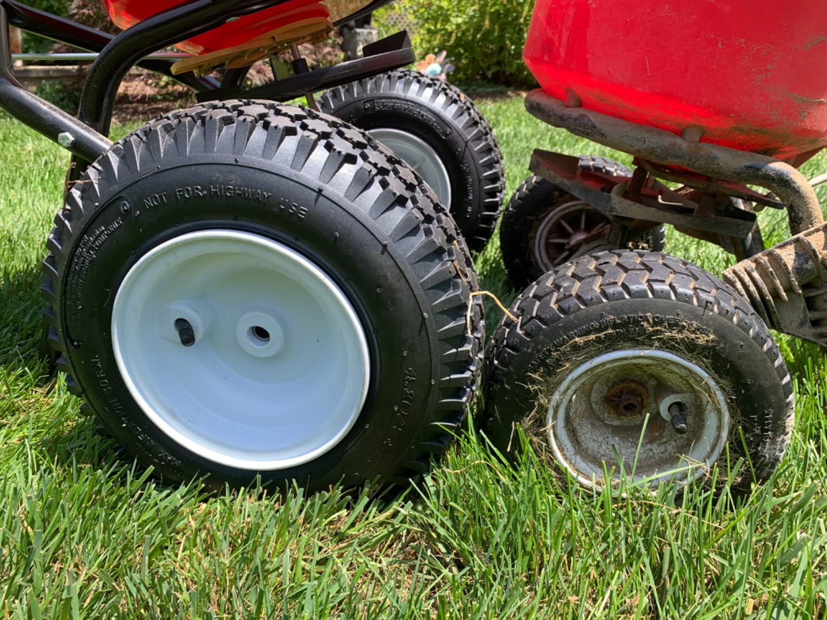 EarthWay 2150 Commercial 50 LB Broadcast Fertilizer Spreader. Heavy-Duty Walk-Behind Push Garden Seeder with Adjustable Drop Rate and Driving Handle. Large 13 inch Pneumatic Stud Tires customer photo 1