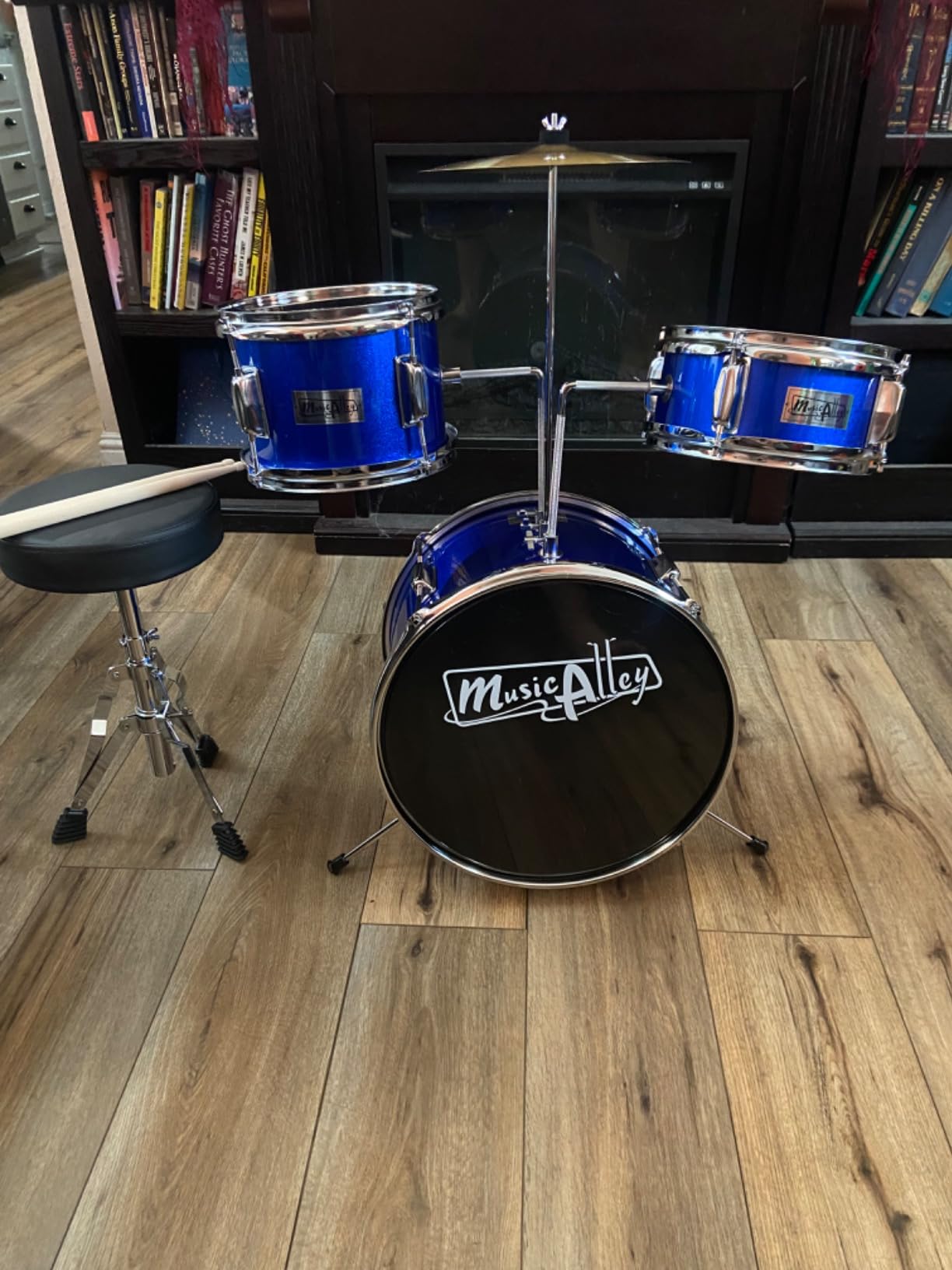 Music Alley 3 Piece Kids Drum Set with Throne, Cymbal & Sticks, Blue customer photo 1