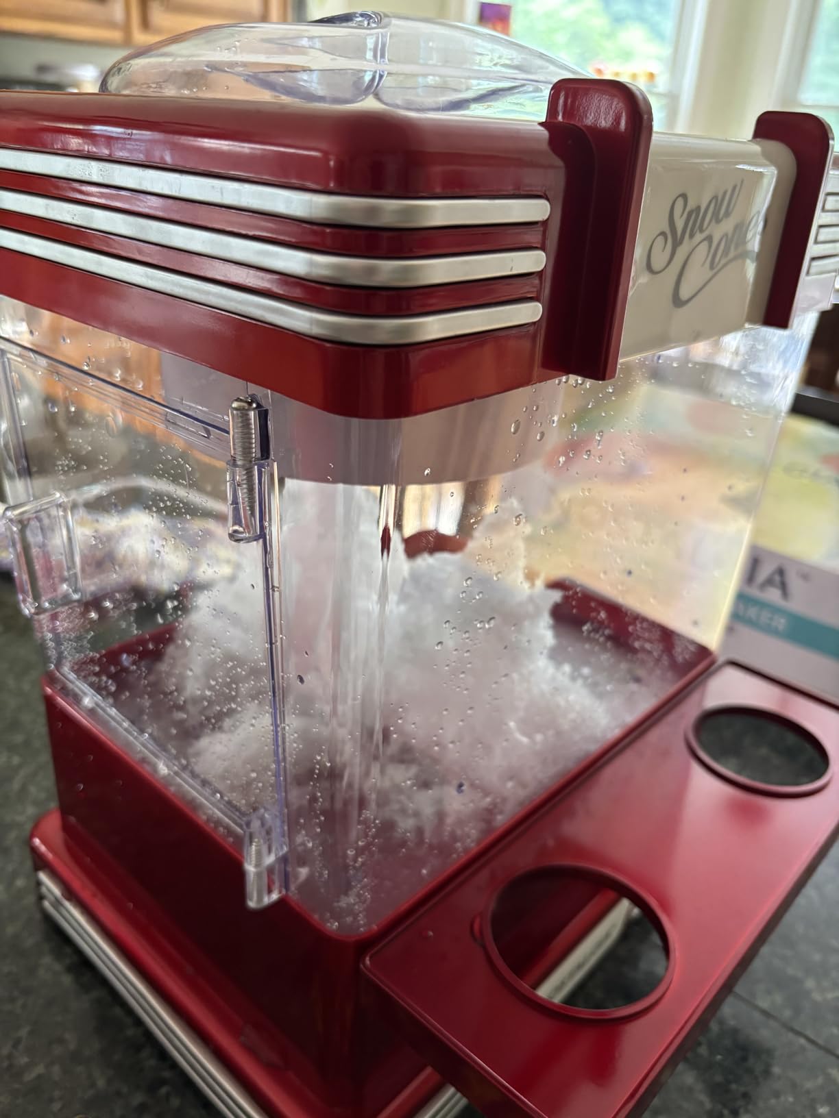 Nostalgia Snow Cone Shaved Ice Machine - Retro Table-Top Slushie Machine Makes 20 Icy Treats - Includes 2 Reusable Plastic Cups & Ice Scoop - Retro Red customer photo 2
