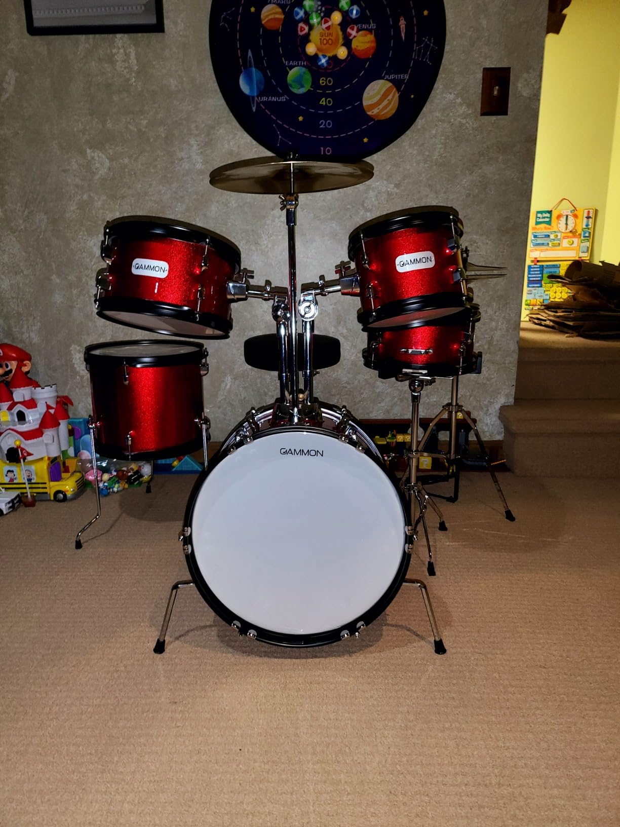 Gammon Percussion 5-Piece Kids Drum Set, Complete Junior Drum Kit with Cymbals, Hardware, Sticks, & Throne - Black customer photo 1
