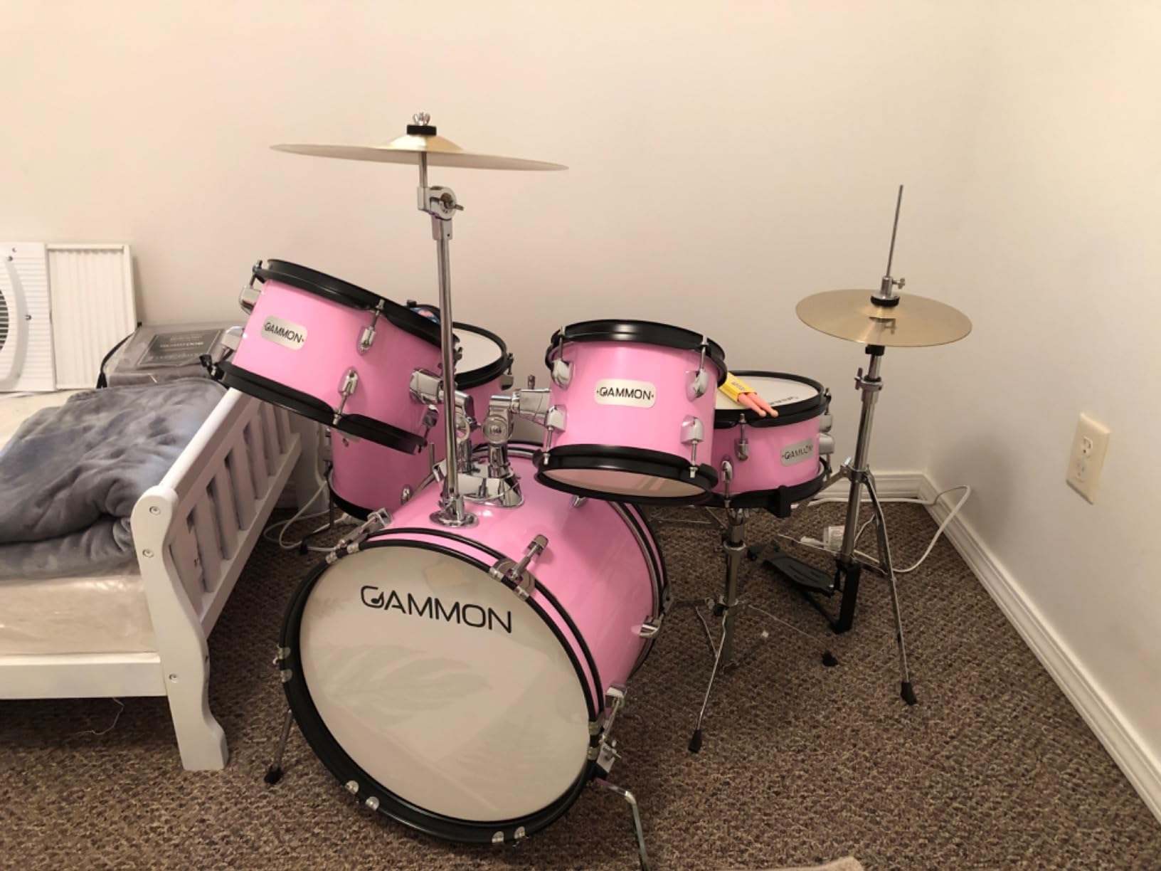 Gammon Percussion 5-Piece Kids Drum Set, Complete Junior Drum Kit with Cymbals, Hardware, Sticks, & Throne - Black customer photo 2