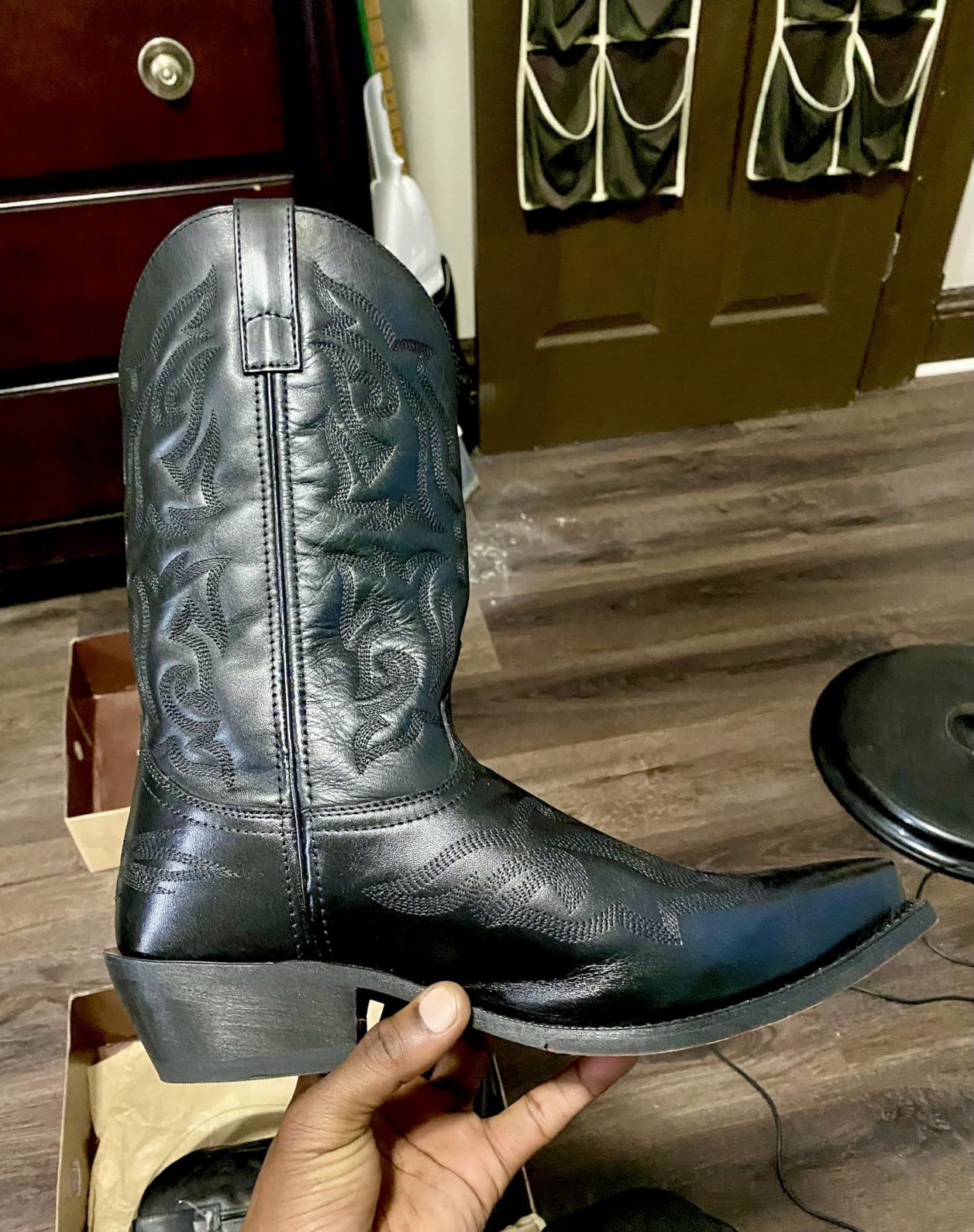 Laredo Mens Hawk Embroidered Snip Toe Pull On Casual Boots Mid Calf - Black customer photo 2