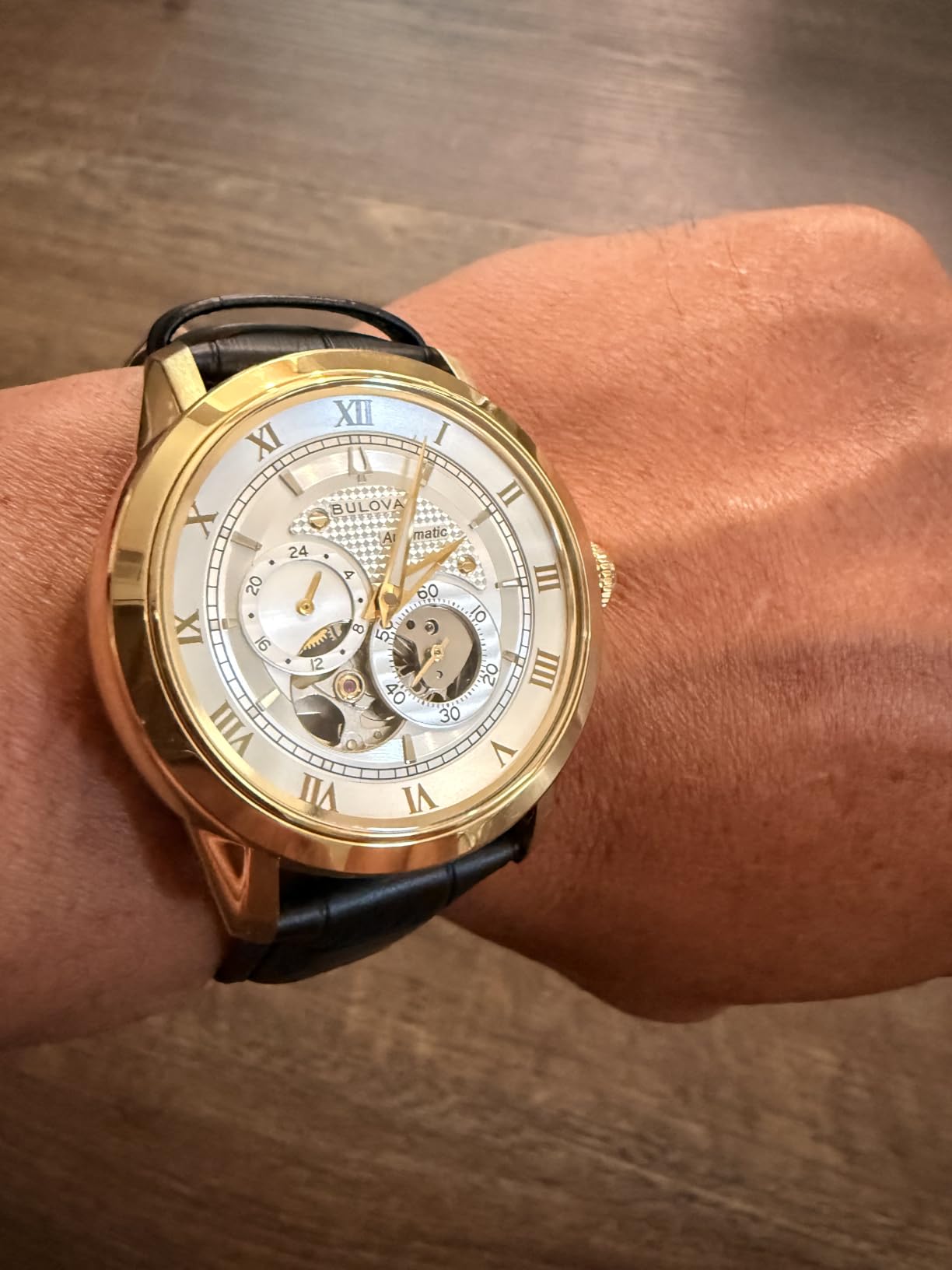 Bulova Men's Classic Sutton 4-Hand Automatic Watch, 24-Hour Sub Dial, Open Aperture, Self-Winding, Exhibition Caseback, Double Curved Mineral Crystal, Luminous Hands, 42mm customer photo 1