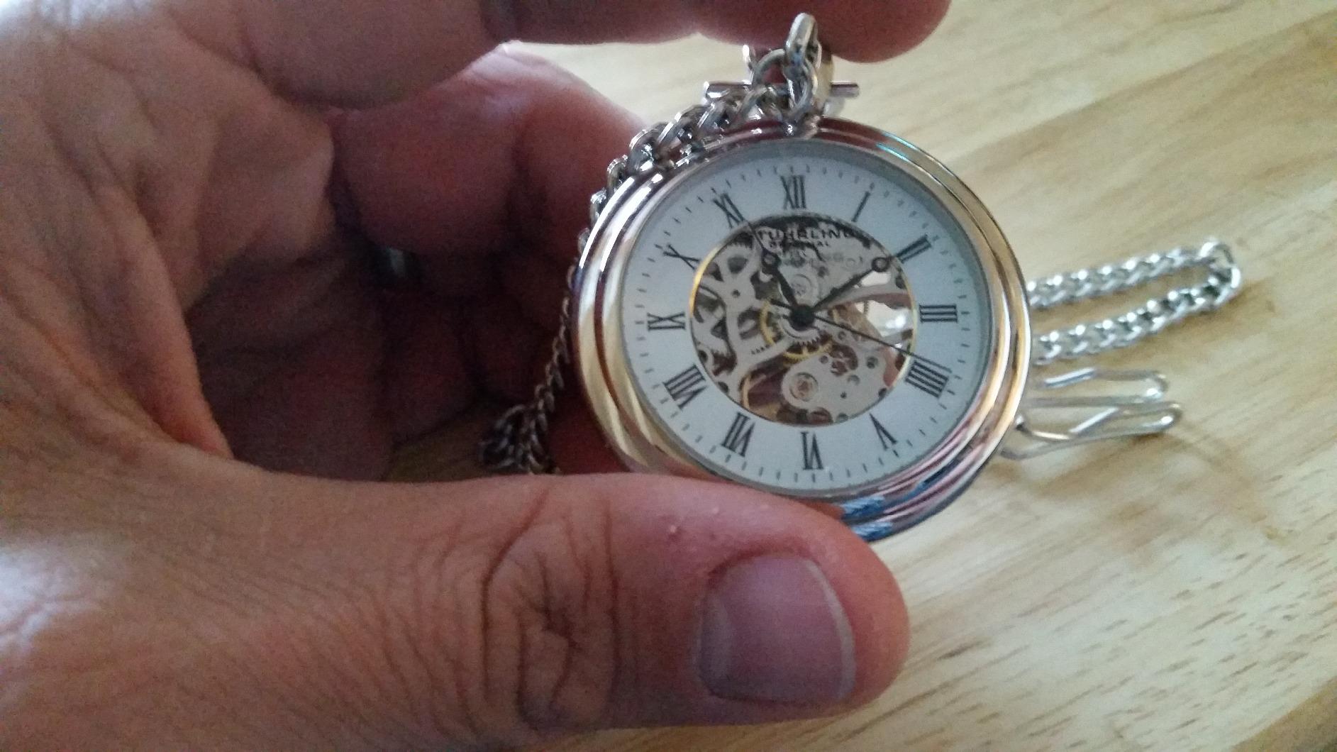 Stuhrling Original Men's Pocket Watch Stainless Steel Analog Skeleton Watch Hand Wind Mechanical Movement Stainless Steel Chain customer photo 2