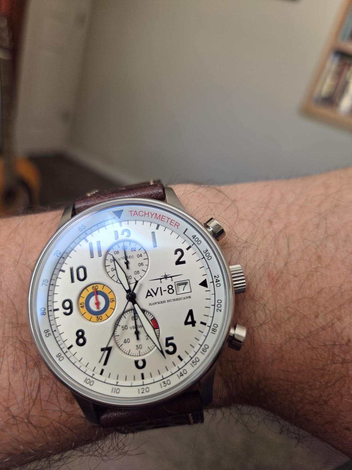 AVI-8 Hawker Hurricane Men's Pilot Watch – Classic Chronograph, Japanese Quartz Movement, Stainless Steel Case, Leather Strap, AV-4011 customer photo 2