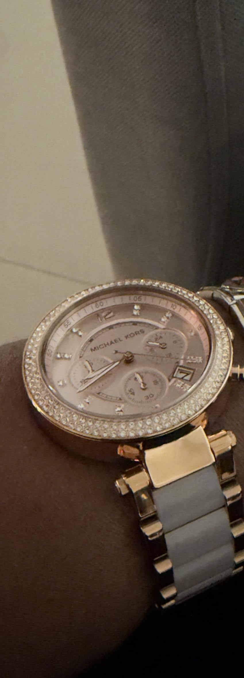 Michael Kors Parker Women's Stainless Steel and Pavé Crystal Watch with Steel, Leather, or Silicone Band customer photo 1