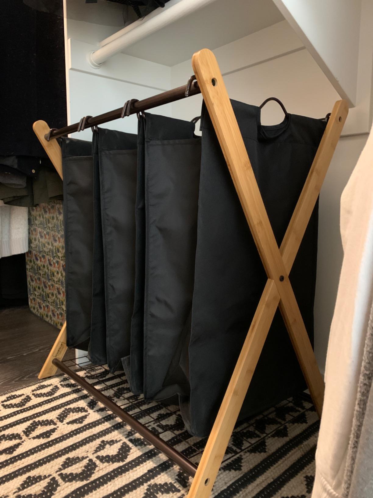 Oceanstar XBS1484 Bamboo 3-Bag Laundry Sorter Black, 29.75 in. H x 19.10 in. W x 27 in. customer photo 1